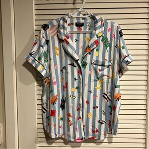 Kate Spade Cabana Striped Beach Teamed Pajama Top Short Sleeve